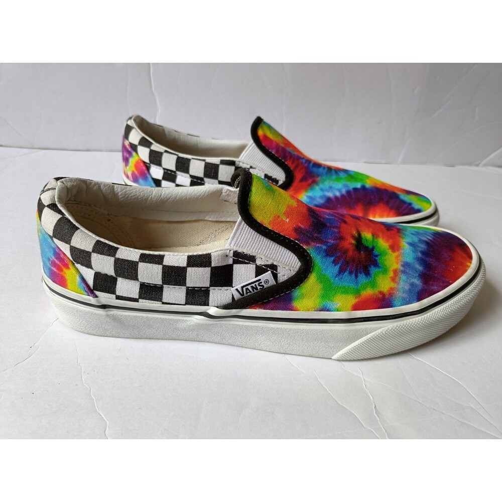Vans Slip On Custom Shoes Men's 7 Women's 8.5 Rainbow Tie Dye Checkboard